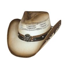 Q Headwear Tea Stained Western Cowboy Hat with Orange /& Silvery Beaded Band