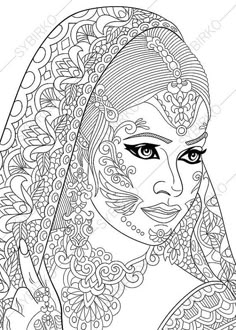 Indian Woman Paisley Henna Tattoo Coloring Pages Book For Kids And Adults Instant Download Print