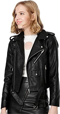 Wantdo Womens Faux Leather Jacket Motorcycle Jacket Short PU Jacket with Removable Hood