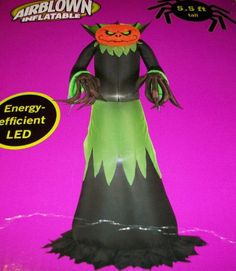 55 ft tall halloween airblown inflatable pumpkin head reaper with lights gemmy http