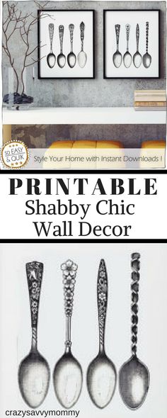 PRINTABLE Shabby Chic Wall Decor These Two Vintage Spoon Pictures Make PRINTABLE Shabby Chic Wall Decor These Two Vintage Spoon Pictures Make