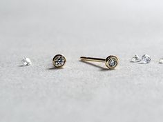 14k Rose Gold Circle Diamond Stud Earrings 2mm Bezel Set Brilliant 14k Rose Gold Circle Diamond Stud Earrings 2mm Bezel Set Brilliant Gift For Her Simple Minimalist Everyday Jewelry Littionary