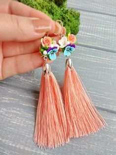Boucles d/'Oreilles Clips Longue Tassel Fringe Rose Vintage Retro Original A8