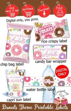 Digital File Donut Theme Chip Bag Party Favor Party Printables Donut Chip Bag First Birthday Custom Chip Bag Printed