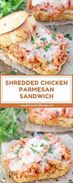 SHREDDED CHICKEN PARMESAN SANDWICH Chicken Sandwich, Pizzas, Ground Beef Recipes, Chicken Sandwich Recipes, Chicken Parmesan Sandwich, Shredded Chicken Sandwiches, Shredded Chicken