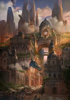 Osmadth Bancur City Main Street by flaviobolla on deviantART Fantasy landscape Fantasy concept art Fantasy city
