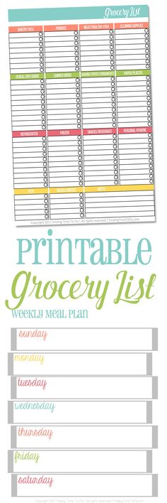 Free Printable Grocery List and Meal Planner Pinterest Free