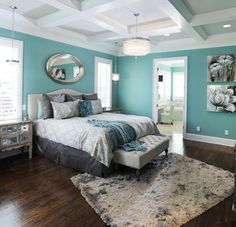 101 Best Bedroom Inspiration Teal Cream Gold Aqua Images In Aquamarine Walls On White Trimmed Master Bedroom Makes The Room Look Fresh And Soothing To