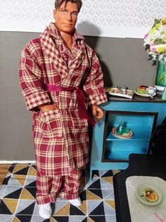Homemade Doll Clothes-Blue W//Gold Pam Trees Print Shirt that fits Ken Doll B1