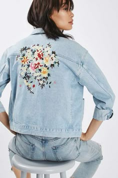 MOTO Embroidered Crop Jacket Embroidered Denim Jacket, Jean Vest, Jean, Embroidered Clothes, Denim Jacket