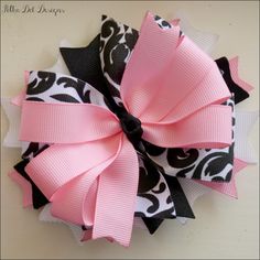 Black White Damask Jeweled Hair Bow 4 1//2/"
