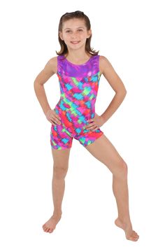 Motion Wear Gymnastic Biketard Shorty Unitard Patriotic Purple Red SIlver New