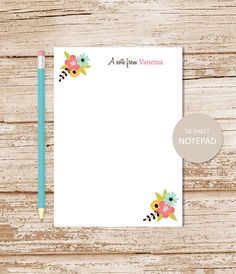 personalized notepad floral note pad floral wreath initial