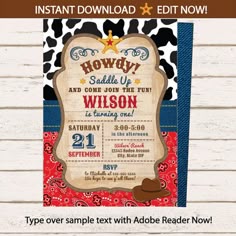 cowboy birthday invitation fiesta vaquera invitacion en español