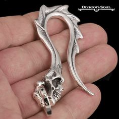 SKULL DOLLAR SIGN 925 STERLING SILVER BILL MONEY CLIP HOLDER NEW MENS BIKER ROCK
