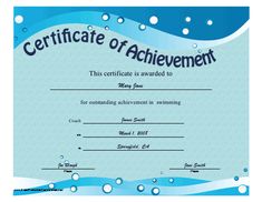 this printable certificate of achievement features blue waves and bubbles to be presented to an outstanding swimmer free to download and print - Free Swimming Certificate Templates this printable certificate of achievement features blue waves and bubbles to be presented to an outstanding swimmer free to download and print - Free Swimming Certificate Templates