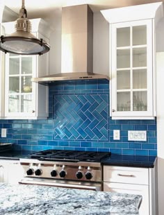 That Is How You Do Blue And White In The Kitchen Crafts Decor Ocean Inspired Tile Backsplash Calm Cool And Colorful This Herringbone Offers Coastal Allure With Our Glaze Cerulean