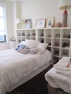 If We Have To Go With A Narrow Headboard I D Still Want Storage Two Expedits Double As A Headboard And Shoe Storage