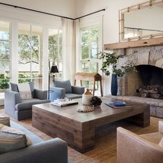 farmhouse living rustic accent fireplace redo furniture interior wood shutters chairs colors rooms kitchen coastal citizendecor robin