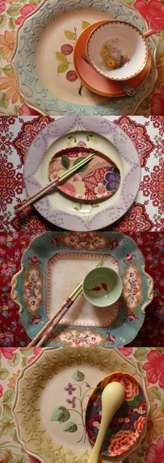 tè e piattini Piatti Set di 2 ROSLYN Cina floreale Trio tazze da tè