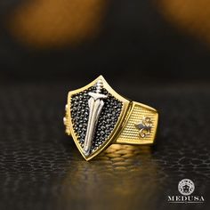 St Georg dragón templar plata 925 Sterling anillo con dorado-enchapados
