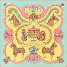 Silk séide scarf shawl Foulard 90 X 90 cm 100/% Soie Rose motif Equestre
