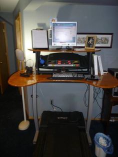 Build a treadmill desk DIY examples | curated by WorkWhileWalking.com Gym, Fitness, Treadmill Desk Diy, Treadmill Desk Office, Desk Plans, Diy Desk