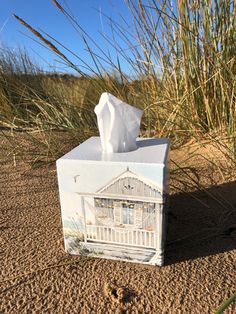 Hessian Taupe Tissue box cover wooden decoupaged handmade in UK
