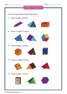 Printable math worksheets faces edges and vertices
