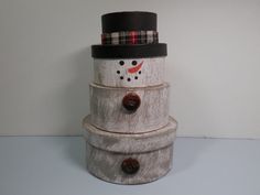 Set of 3 Nested Wintry Scene Snowman Round Paperboard Boxes
