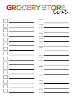 grocery store list