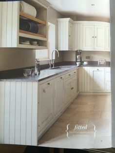 Modern Country Style Farrow And Ball Parma Gray Colour Study Click Bastide Kitchen Fired Earth Like Stone Floor And S Drawers