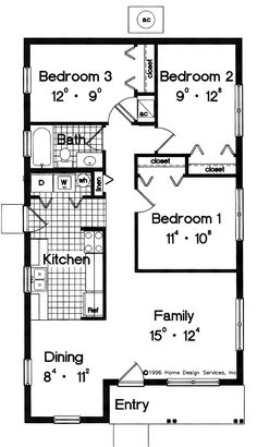 Floor Plan for a Small House 1,150 sf with 3 Bedrooms and 2 Baths ... Floor Plan for a Small House 1,150 sf with 3 Bedrooms and 2 Baths ...