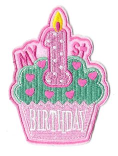 Birthday Cake with Candle /'Have a Nice Day/' Iron on Applique Patch