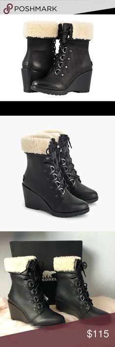 sorel after hours lace shearling boot