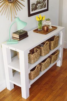Entryway Table With Baskets rustic chic console table | entryway tables, storage and movie Entryway Table With Baskets rustic chic console table | entryway tables, storage and movie