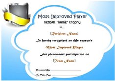 20 best netball certificates images netball certificate most improved player certificate