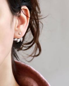 Sterling Silver Leaf Textured Dangle Earrings and a pair of 4mm CZ Stud Earrings