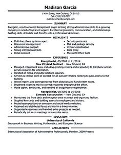 resume objective examples for receptionist