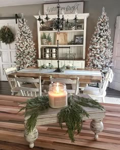 farmhouse christmas, rustic holiday style, flocked Christmas trees, natural Christmas decorations, Holiday decorating ideas Rustic Home Decor, Holiday Decorating, Decorating Ideas