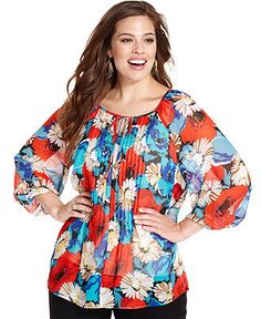 charter club plus size top three quarter sleeve printed pintucked charter club plus size