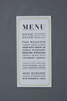 menu cards for dinner party