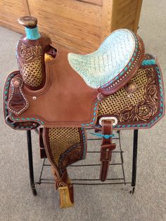 5 Miniature Display Black Saddle with Teal Buckstitch