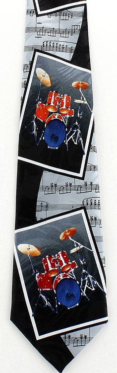 Black Steven Harris Mens Drum Set Drummer Band Necktie One Size Neck Tie