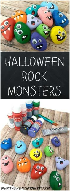 Do you need a fun craft idea this Halloween? Why not try these Rock Stone Monsters. They are sure to be a big hit and so much fun for the kids to make. Halloween Crafts, Halloween Rocks, Fun Halloween Crafts, Halloween Activities, Halloween Monster, Halloween Diy, Halloween Fun