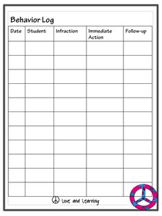 50 best behavior log images classroom behavior teaching behavior log template