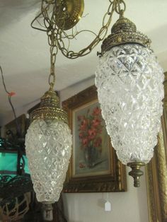 vintage swag lamp large amber glass crackle optic large 20 hanging