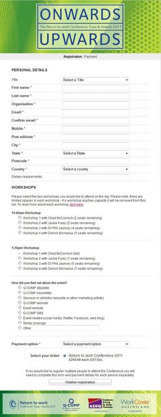 Registration Form Design for ING Direct Event Management - return to work form Registration Form Design for ING Direct Event Management - return to work form