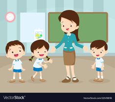 Teacher and students in classroom vector image on VectorStock Student teaching Student cartoon Teacher teaching students