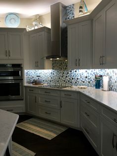 Sea Blue Green Glass Stainless Steel Tile White Kitchen Bath Backsplash Artistic Mosaic TSTMGB028 12 X 12//Each 5 PCS